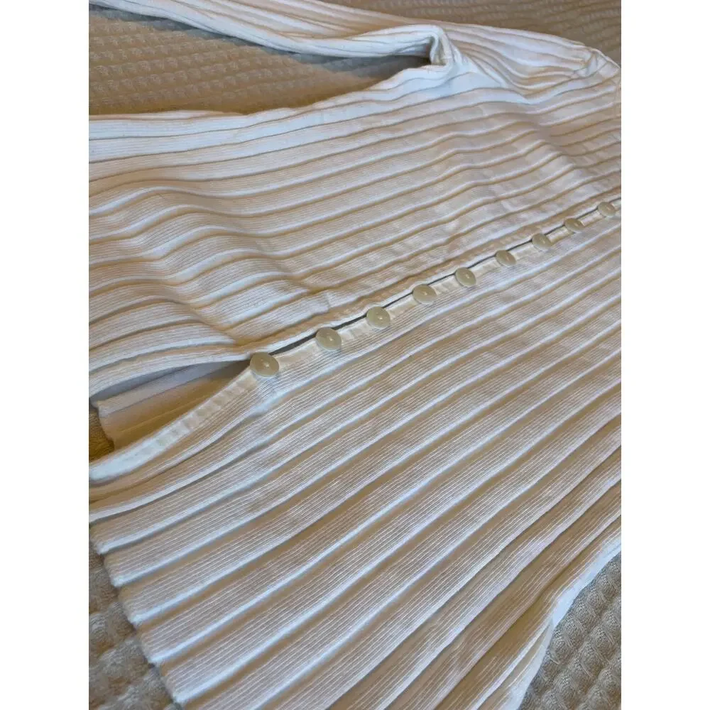Free People Tilly Knit Ribbed Fitted Button Up Long Sleeve Top White Large Boho
